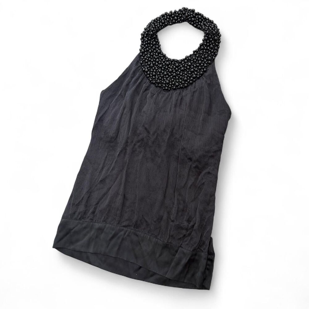 Y2K Bebe Silk Beaded High Neck Halter Top